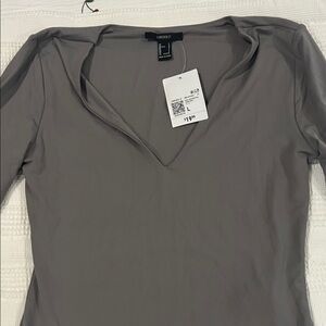 Forever 21 V-Neck Gray Bodysuit